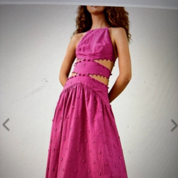 FARM RIO - 3D Flower Sleeveless Cutout Halter Midi Dress - Picture 2 of 7